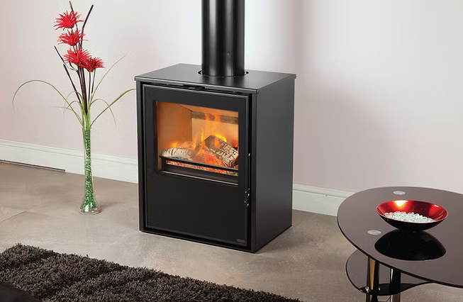 Pevex Serenity 50FW Convector Multifuel Stove with black finish and cast iron door