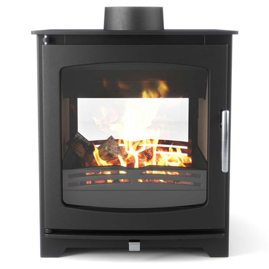 Henley Stoves Hazelwood 6.5kW Double Side Wood Burning Eco Stove with active fire and grey finish