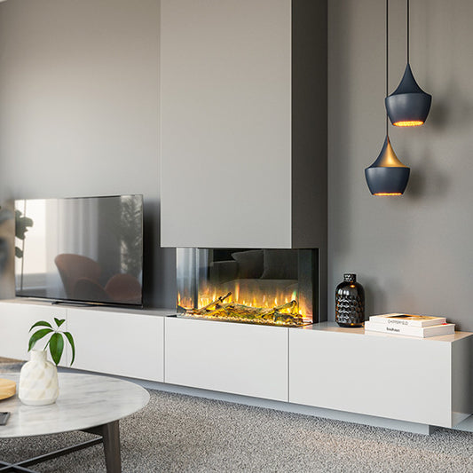 Henley Stoves Aurora 1100 Electric Fire with Exclusive Log Set in modern living room setting
