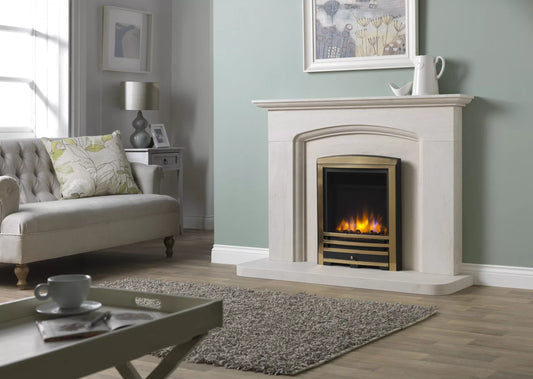 Charlton & Jenrick 16″ 3D Ecoflame Electric Fire with Cast Arch Fascia in Brass