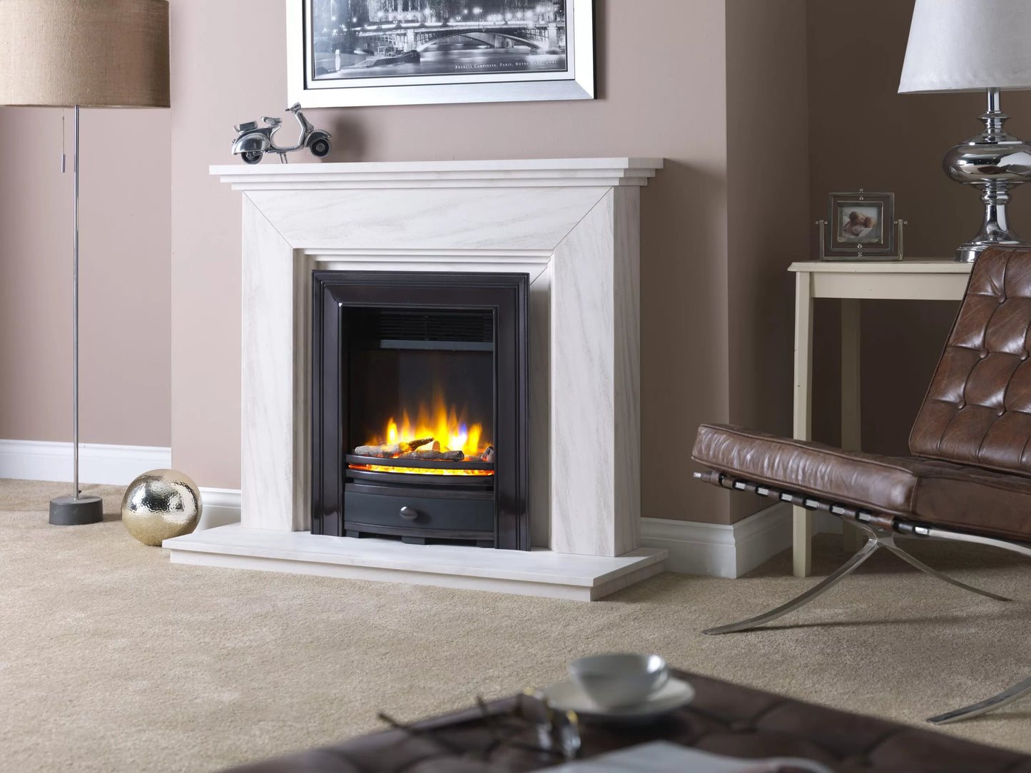 Charlton & Jenrick 16″ 3D Ecoflame Electric Fire with Cast Square Fascia in Gun Metal