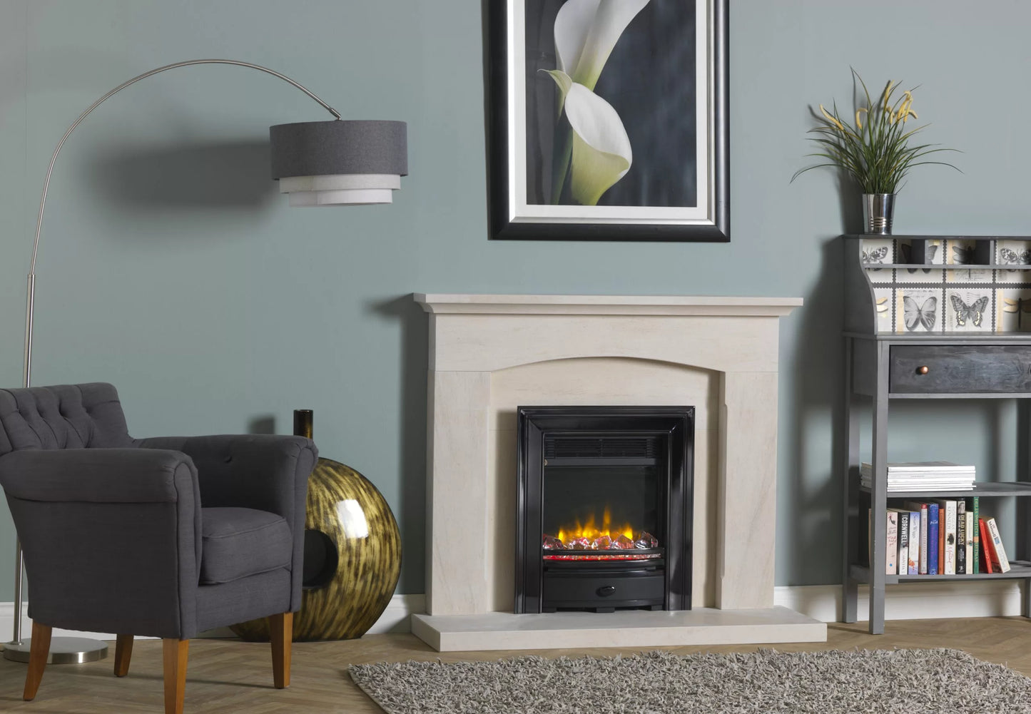 Charlton & Jenrick 16″ 4D Ecoflame Electric Fire with Square Cast Fascia in Gun Metal