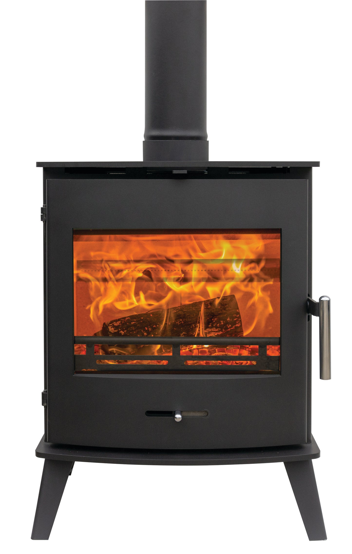 Pevex Newbourne 50FS Ecodesign wood-burning stove with black finish and glass door