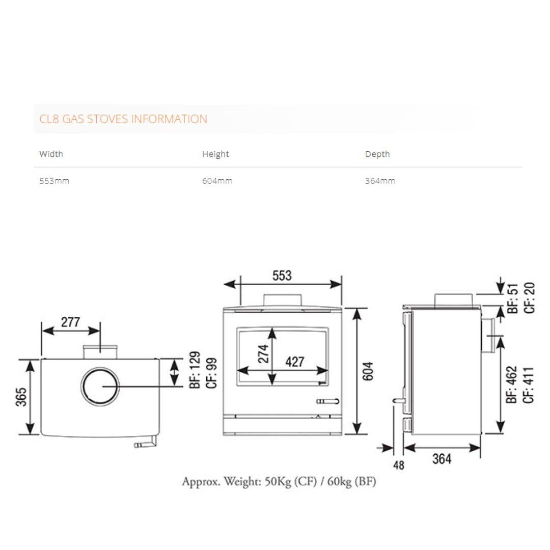 CL8 Conventional Flue Rear Exit Natural Gas Stove