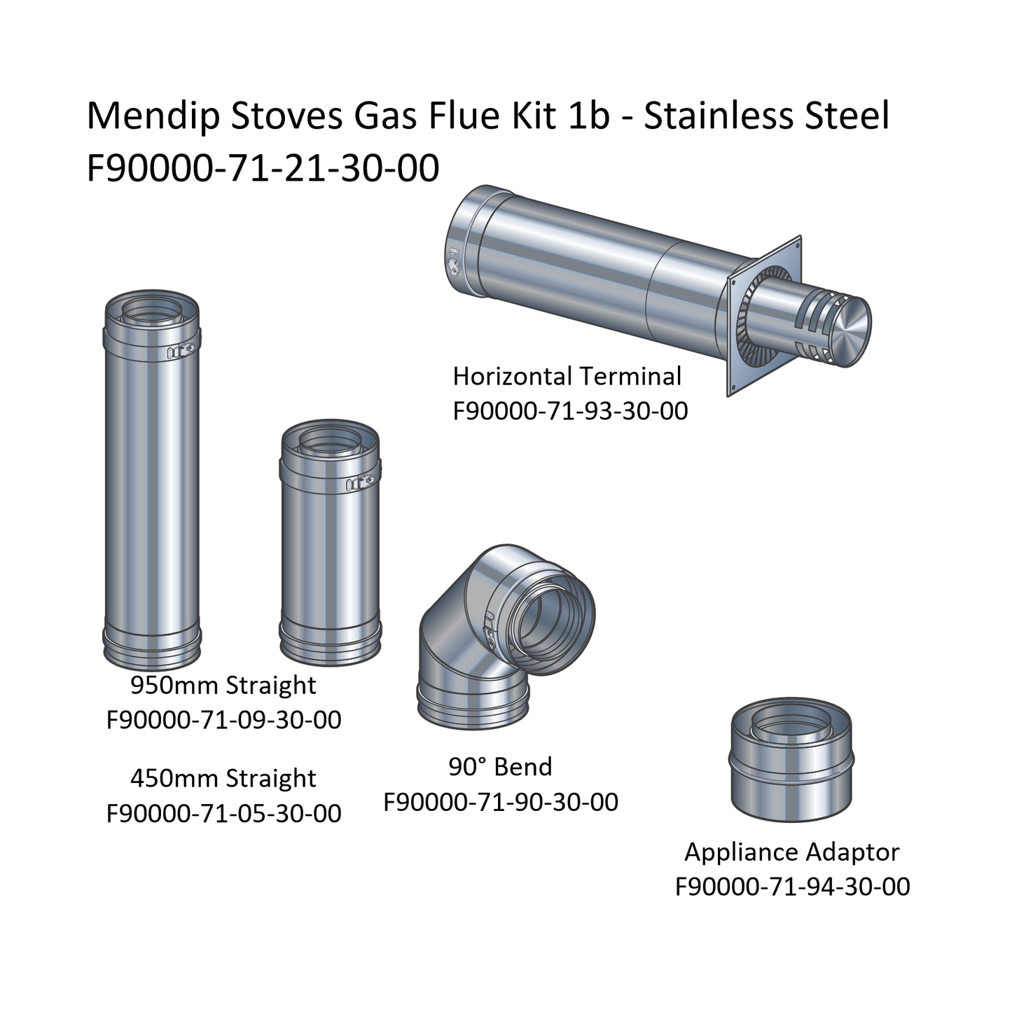 Mendip Tall Top Exit Up & Out Balanced Flue Kit in Stainless Steel
