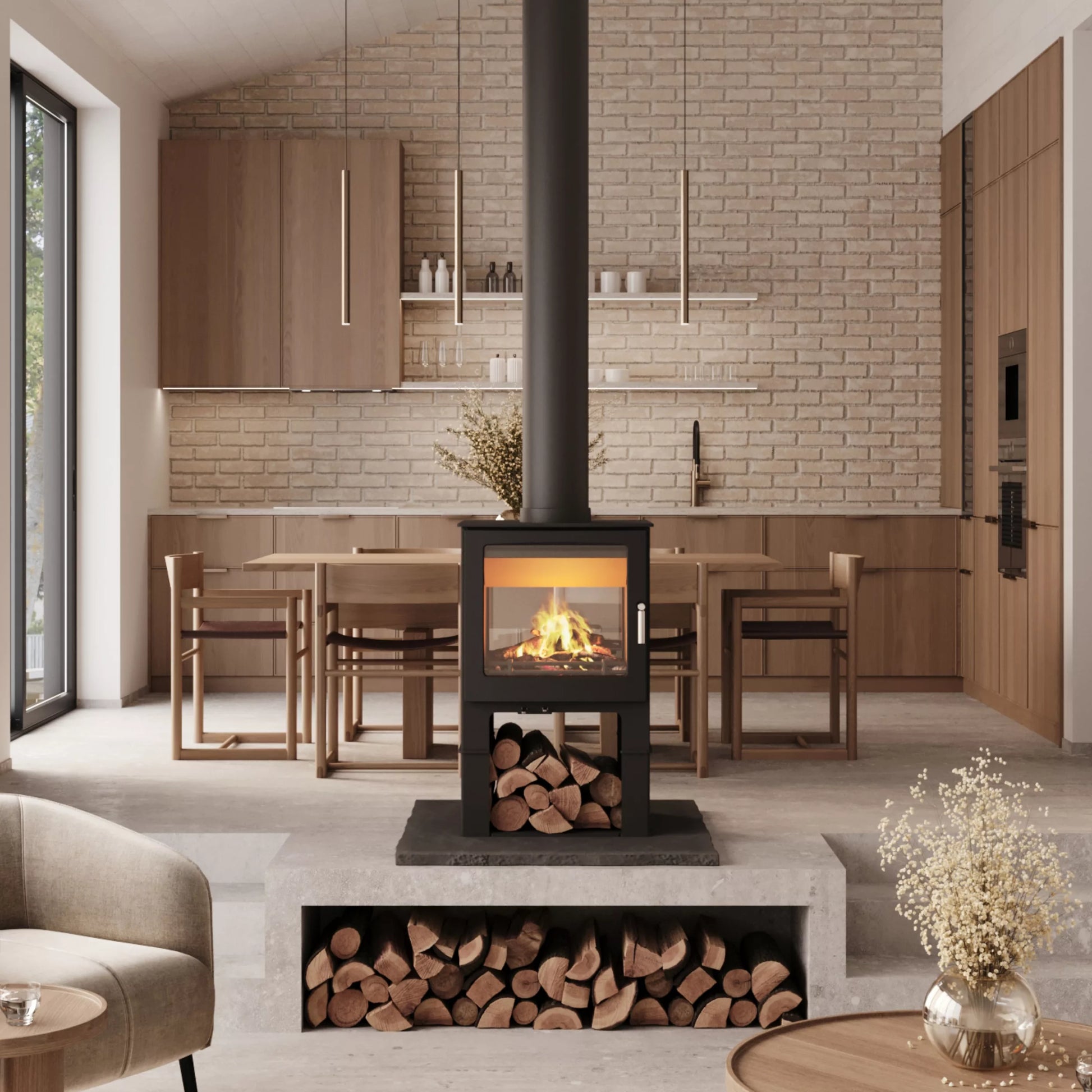 Mendip Woodland SE Double Sided Log Store Wood Stove