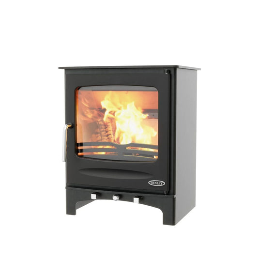 Henley Sherwood 7KW Multi Fuel Eco Stove in black with active flame display and door handle