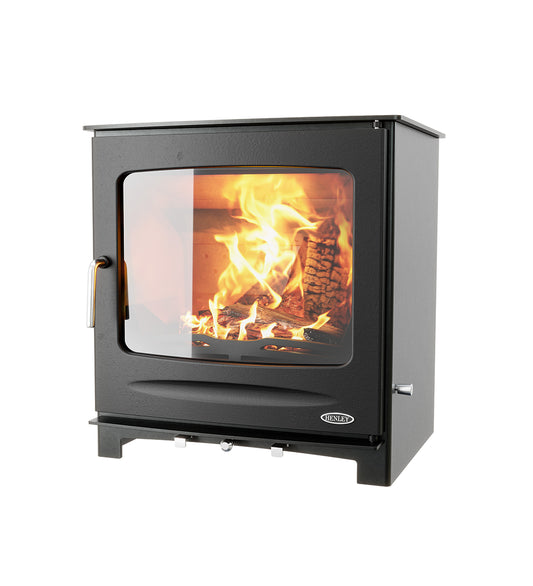 Henley Sherwood 21 Eco Boiler Multi Fuel Stove with active fire and glass door, black cast iron finish