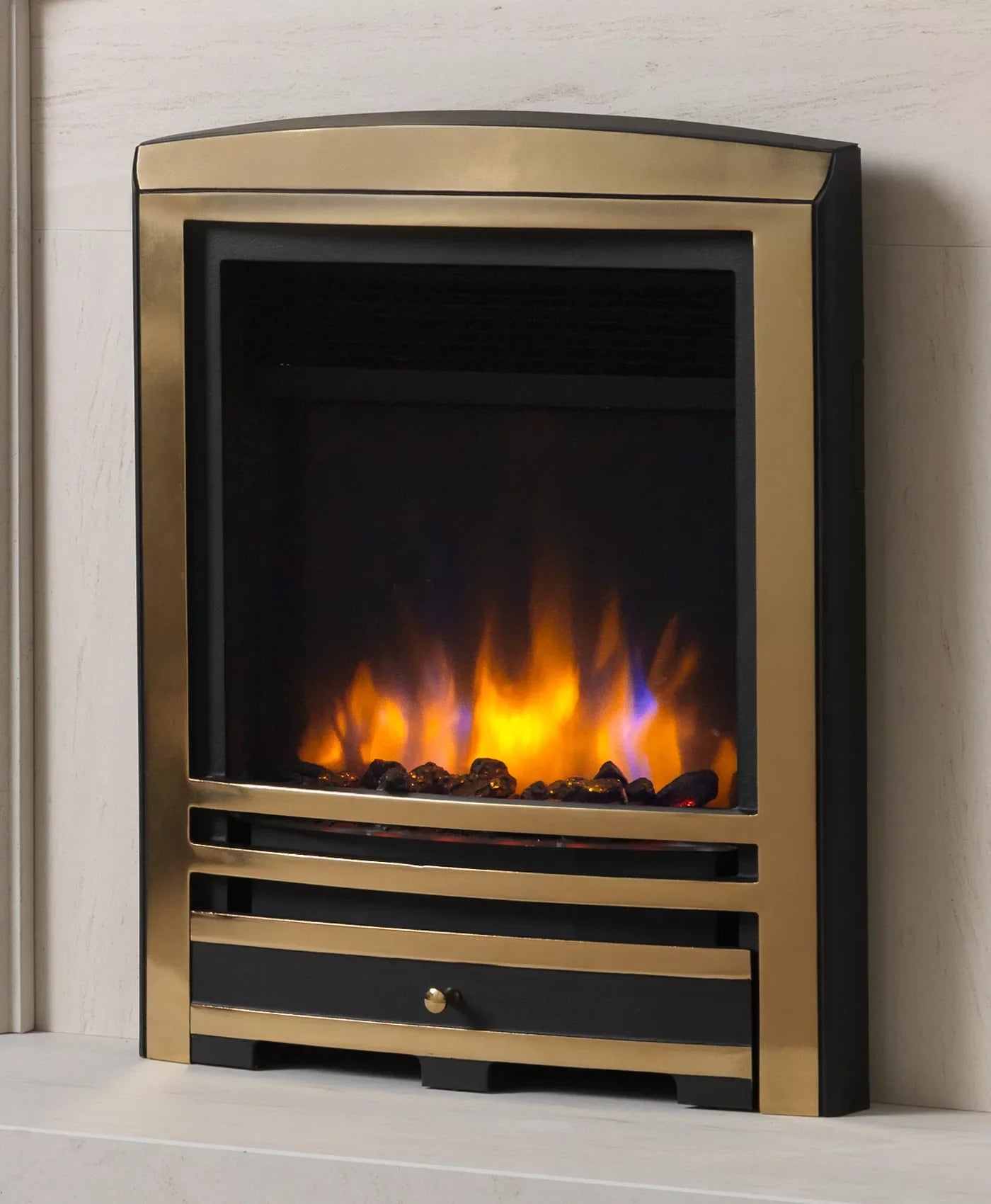 Ecoflame Electric Fire with Cast Arch Fascia in Brass