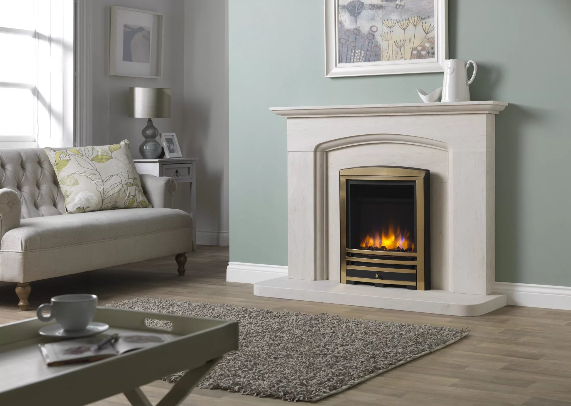 Charlton & Jenrick 16″ 3D Ecoflame Electric Fire with Cast Arch Fascia in Brass