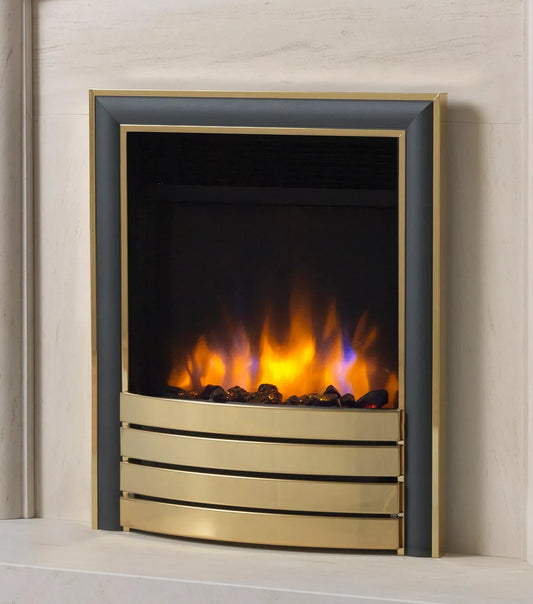 Ecoflame Electric Fire in Brass/Black with Elite Fascia