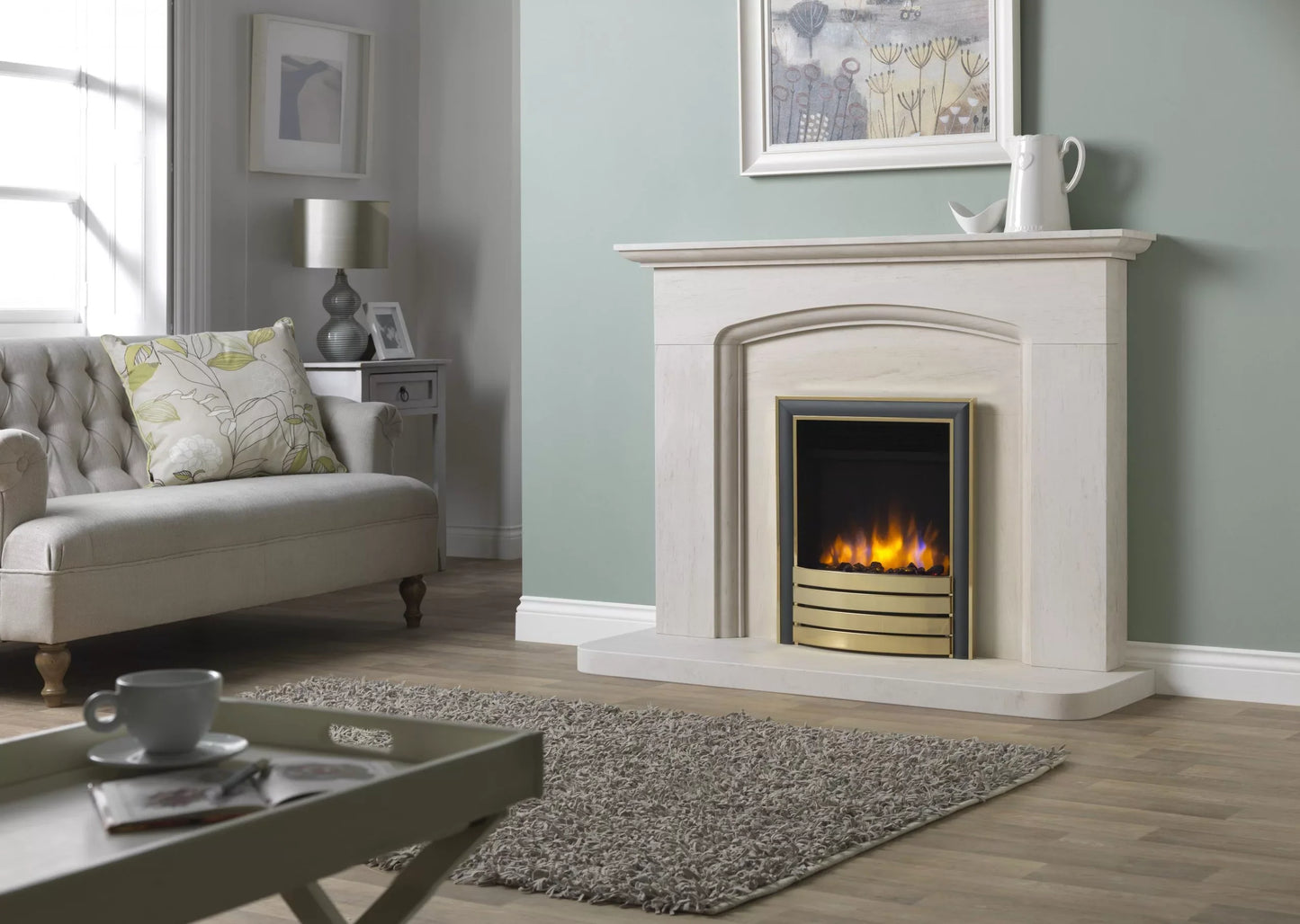 Charlton & Jenrick 16″ 3D Ecoflame Electric Fire in Brass/Black with Elite Fascia