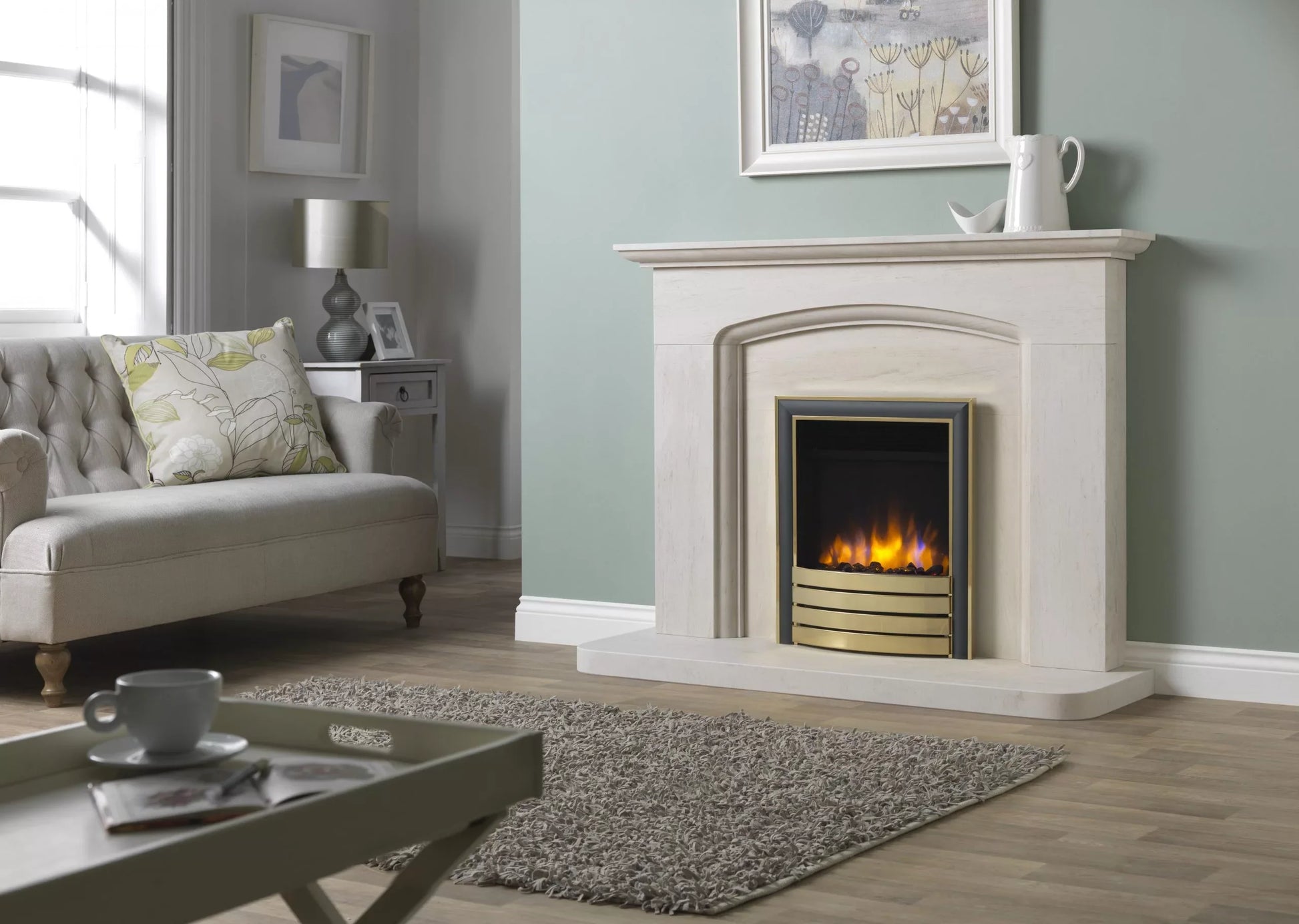 Charlton & Jenrick 16″ 3D Ecoflame Electric Fire in Brass/Black with Elite Fascia