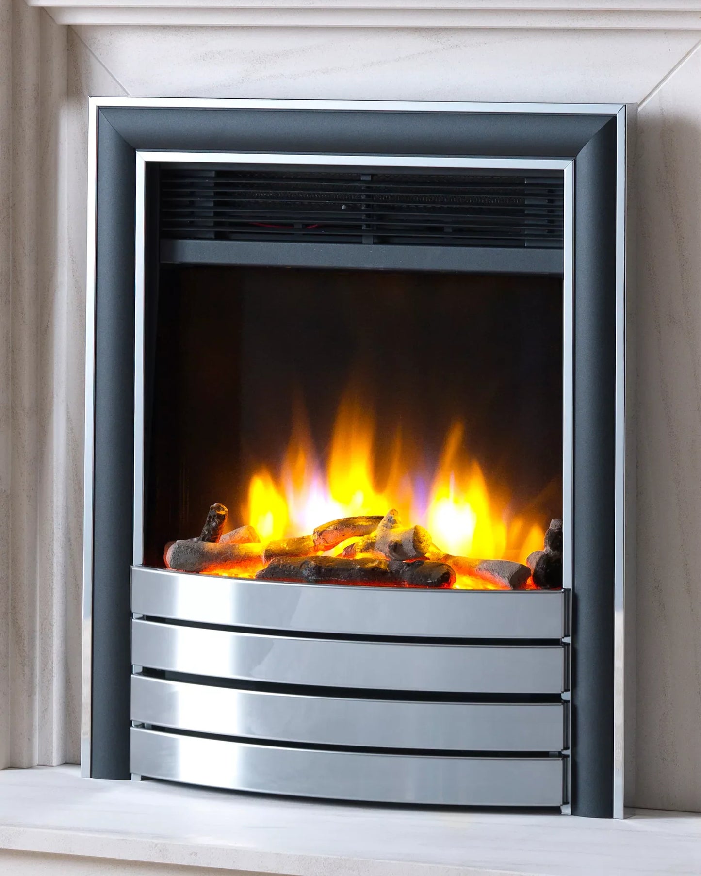 Ecoflame Electric Fire in Chrome/Black with Elite Fascia