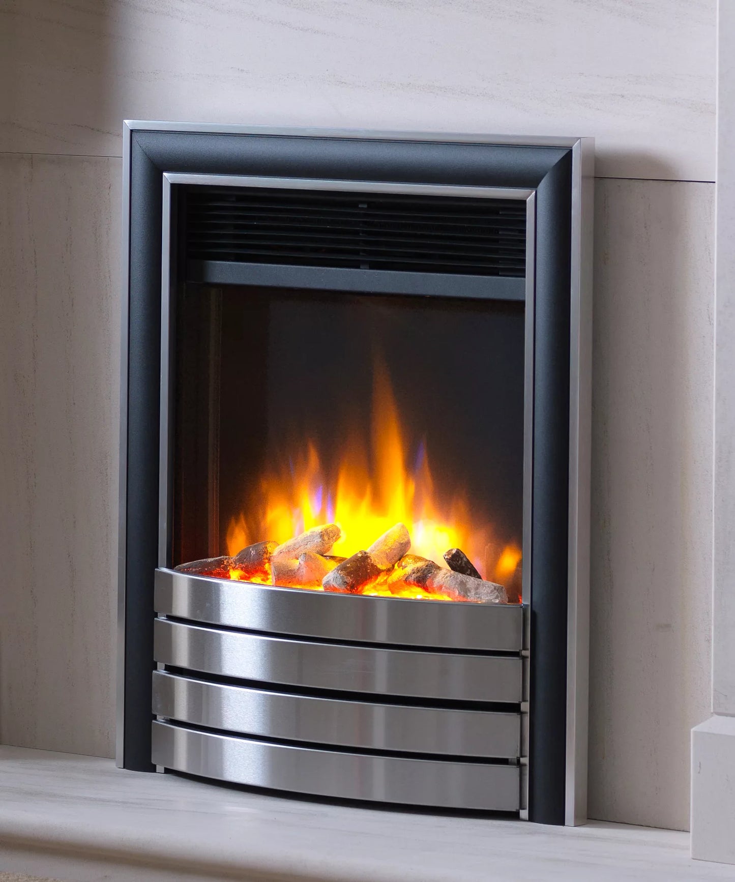 Ecoflame Electric Fire in Satin/Black with Elite Fascia