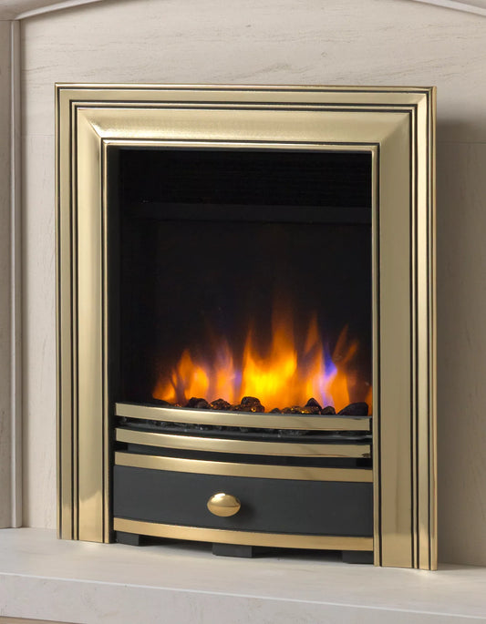 Ecoflame Electric Fire with Cast Square Fascia in Brass