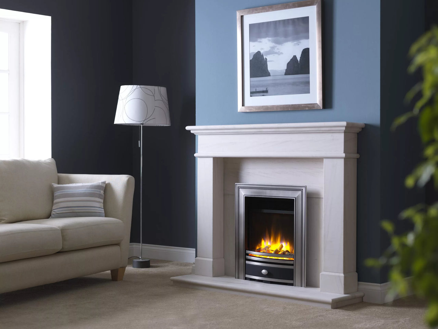 Charlton & Jenrick 16″ 3D Ecoflame Electric Fire with Cast Square Fascia in Pewter