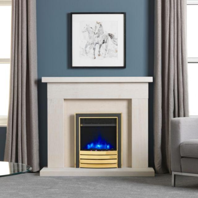 Charlton & Jenrick 16″ 4D Ecoflame Electric Fire with Elite Fascia & Lights in Brass/Black