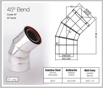 Gazco Balanced Flue Stainless Steel 45° Bend