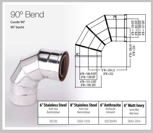 Gazco Balanced Flue Stainless Steel 90° Bend