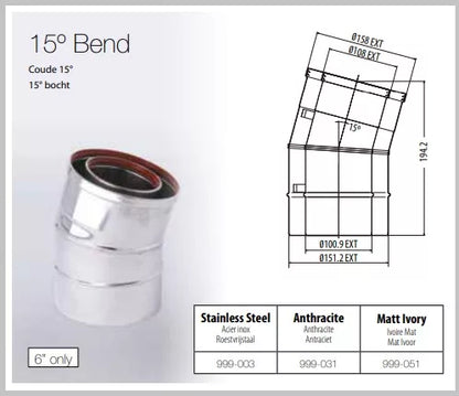 Gazco Balanced Flue Stainless Steel 15° Bend