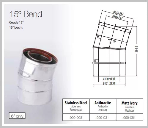 Gazco Balanced Flue Stainless Steel 15° Bend