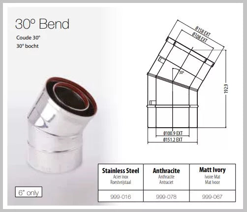 Gazco Balanced Flue Stainless Steel 30° Bend
