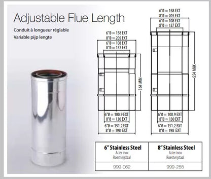 Gazco Balanced Flue Stainless Steel Adjustable Length (364mm – 554mm)