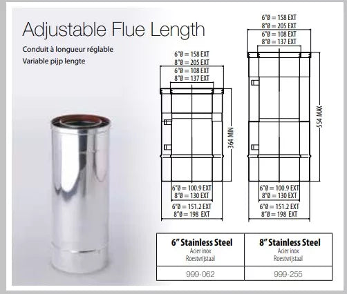 Gazco Balanced Flue Stainless Steel Adjustable Length (364mm – 554mm)