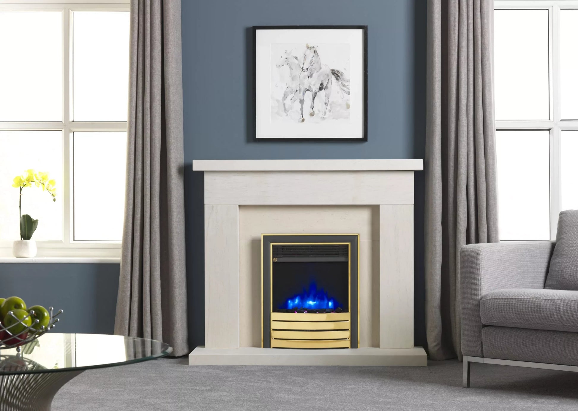 Charlton & Jenrick 16″ 4D Ecoflame Electric Fire with Brass/Black Elite Fascia