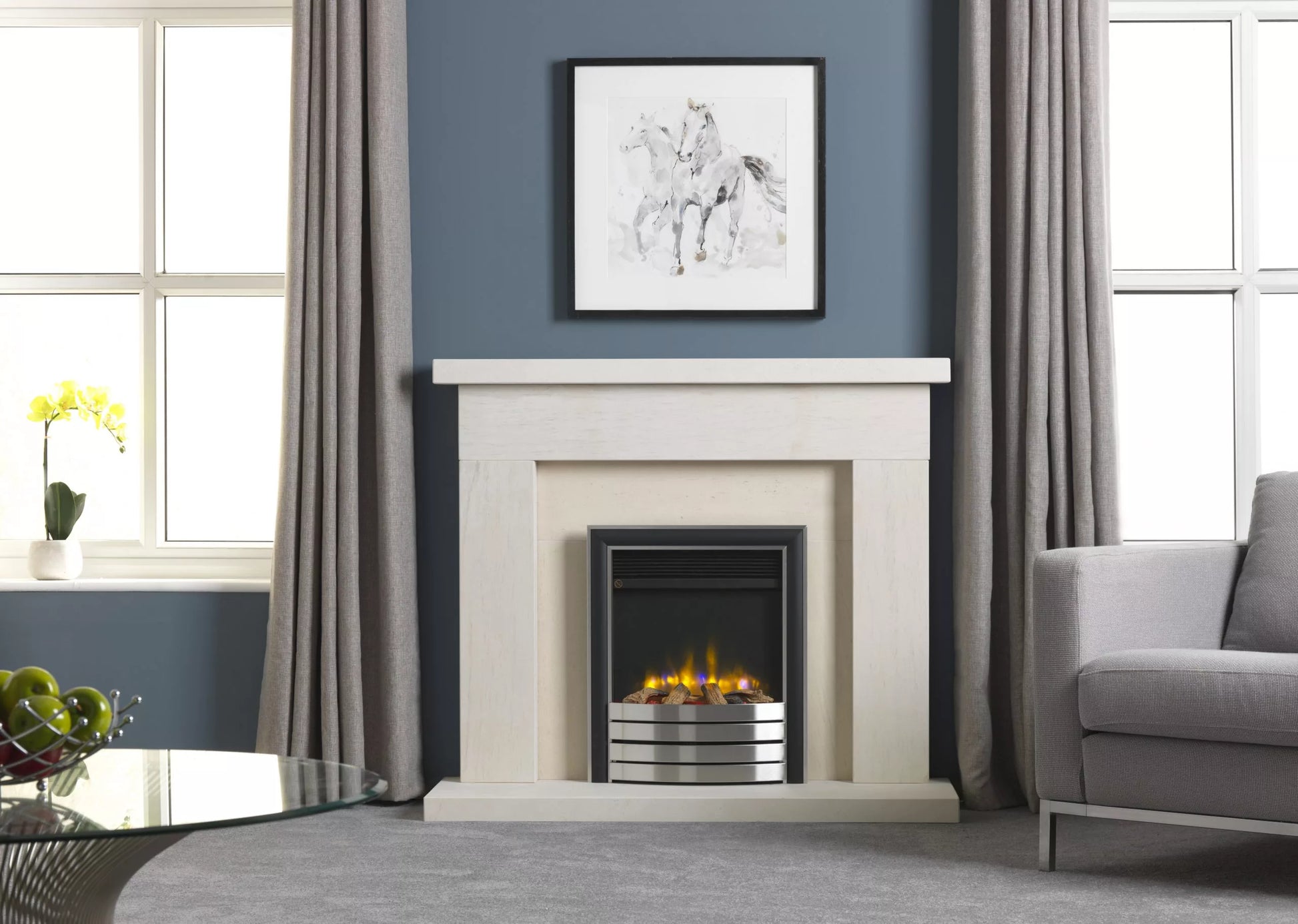 Charlton & Jenrick 16″ 4D Ecoflame Electric Fire with Satin/Black Elite Fascia