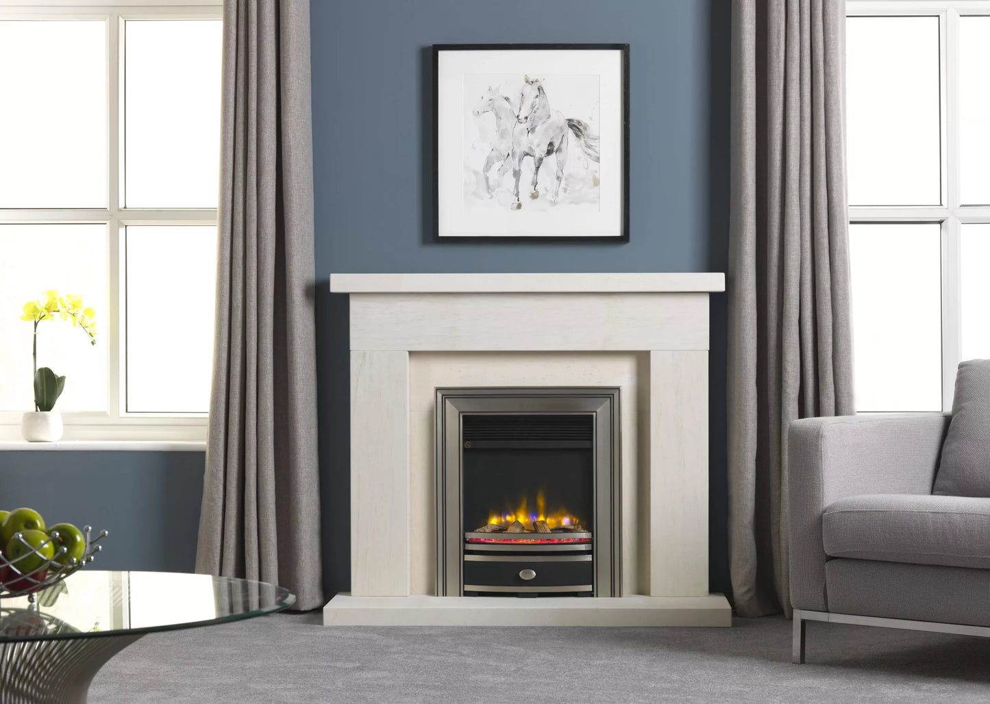 Charlton & Jenrick 16″ 4D Ecoflame Electric Fire with Square Cast Fascia in Pewter