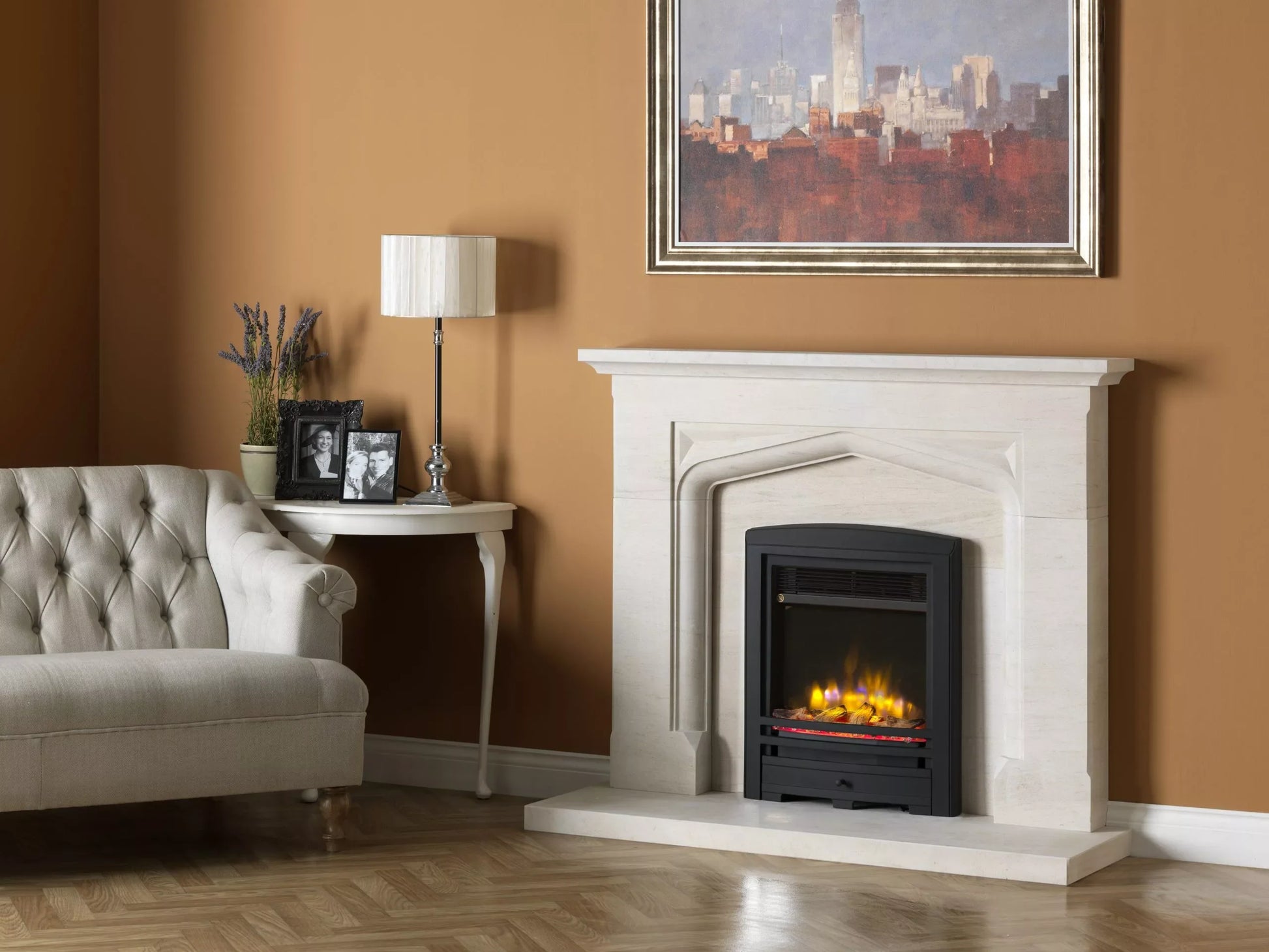 Charlton & Jenrick 16″ 4D Ecoflame Electric Fire with Cast Arch Fascia in Black
