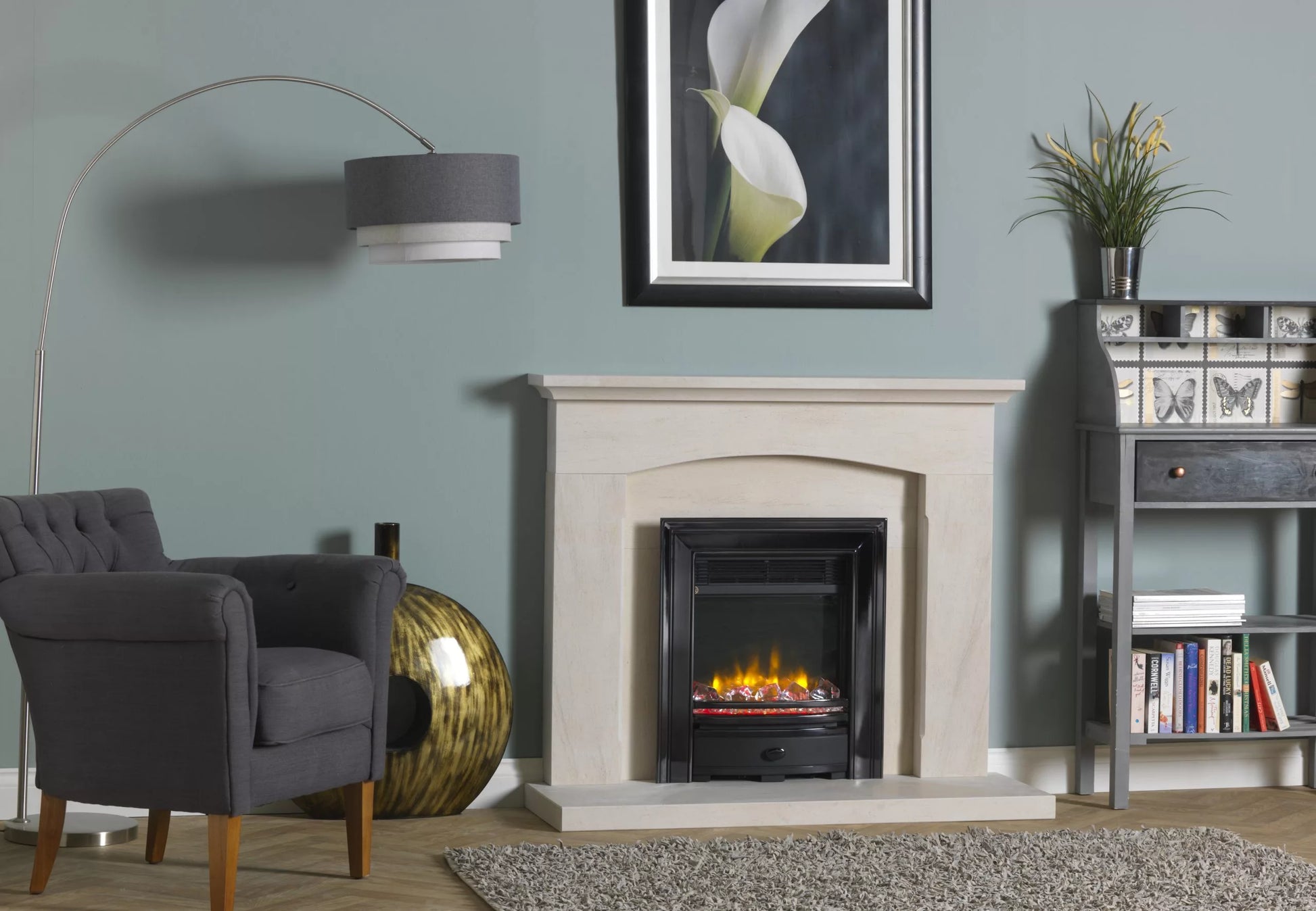 Charlton & Jenrick 16″ 4D Ecoflame Electric Fire with Square Cast Fascia in Gun Metal