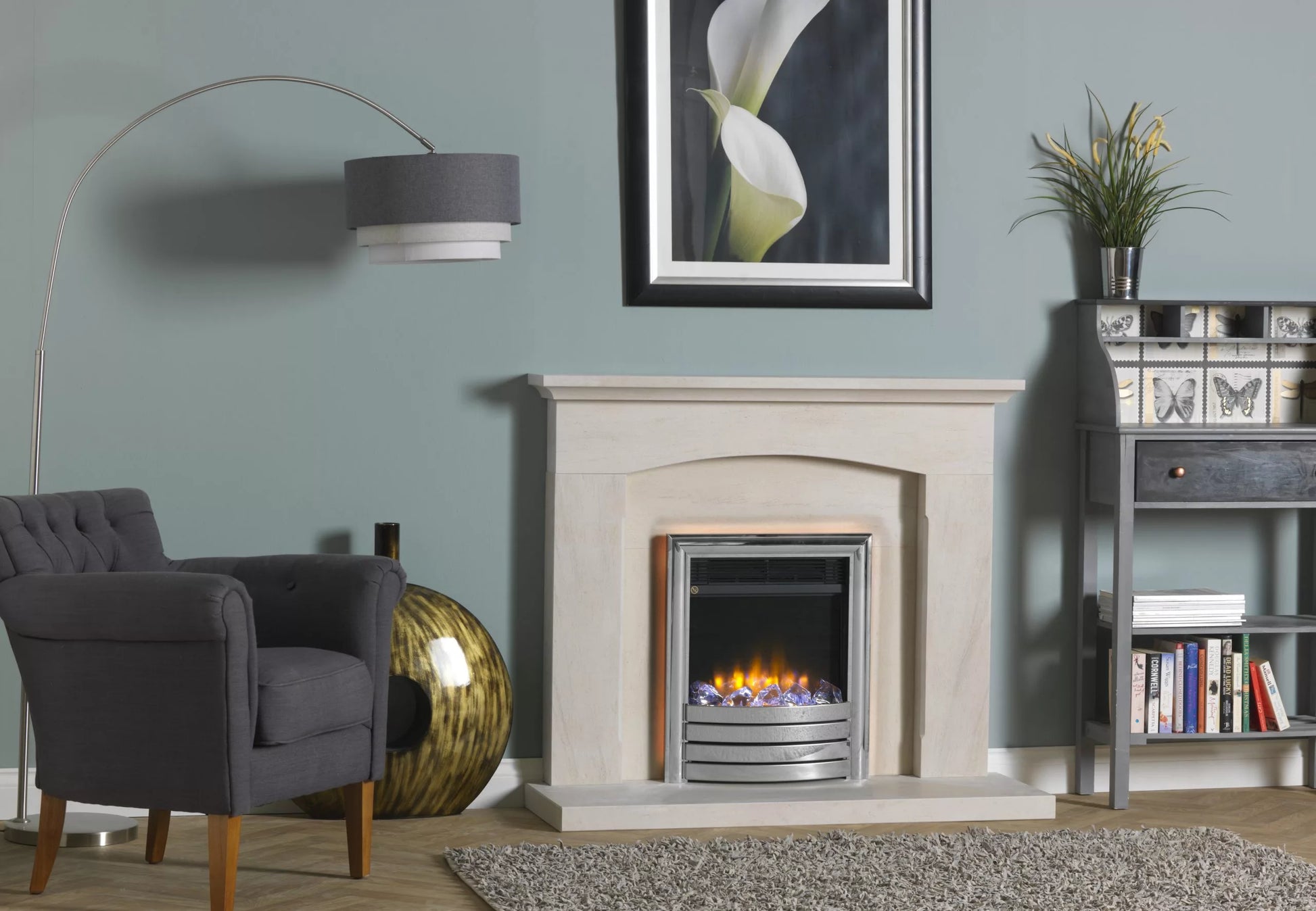 Charlton & Jenrick 16″ 4D Ecoflame Electric Fire with Elite Fascia & Lights in all Chrome