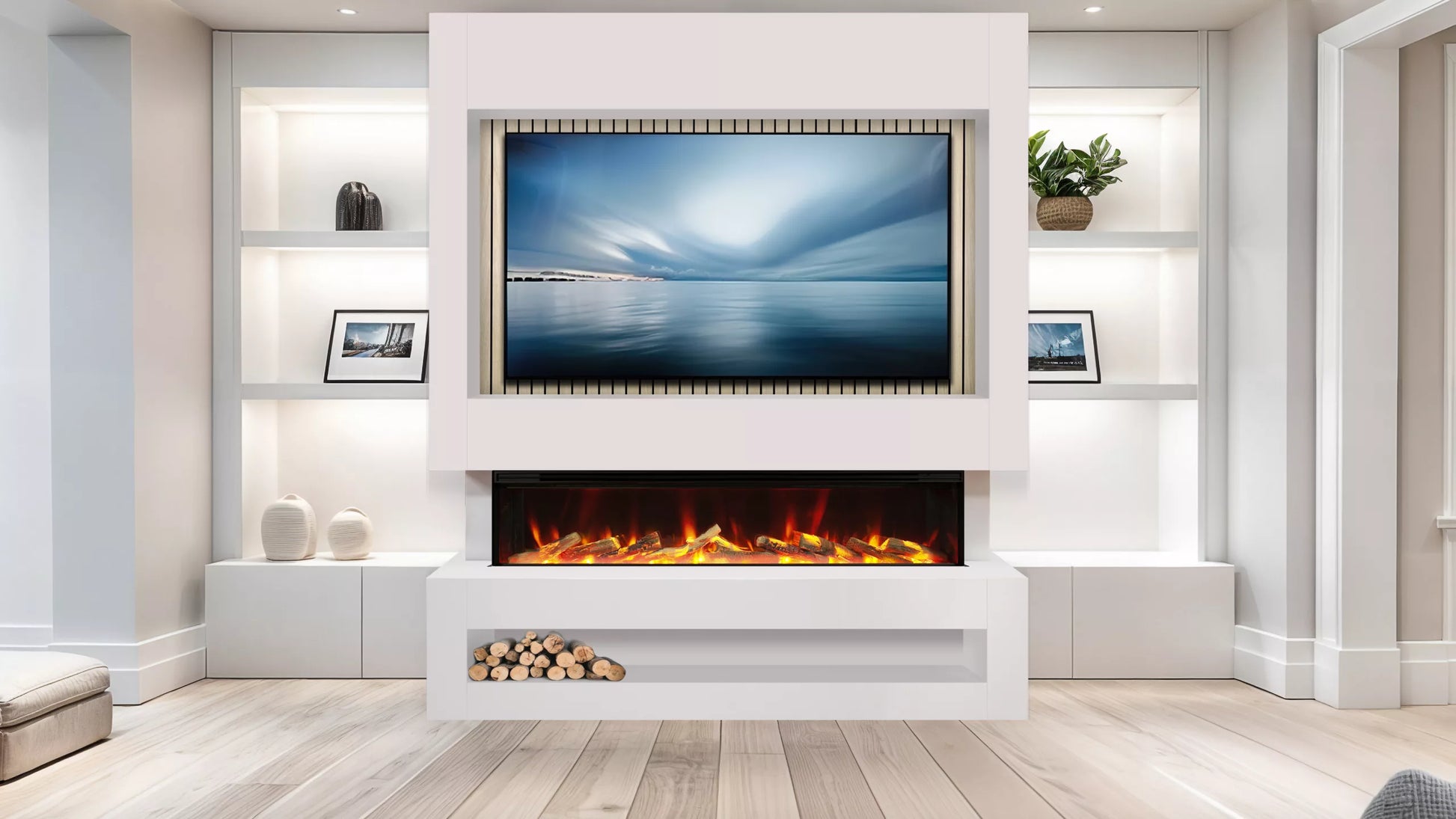 Celsi S1600 White & Oak Media Wall Suite