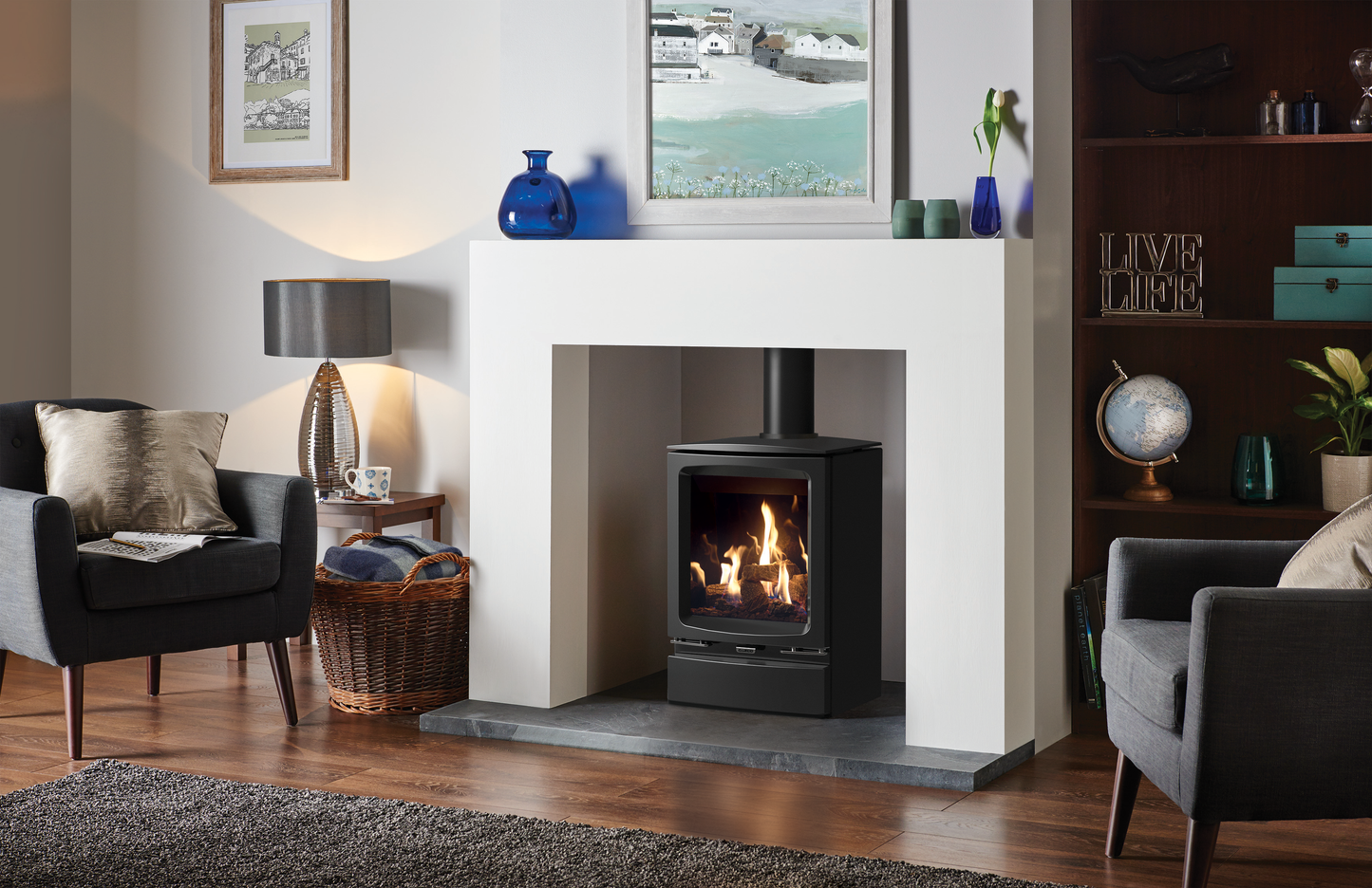 Gazco Vogue Midi Black Glass Conventional Natural Gas Stove