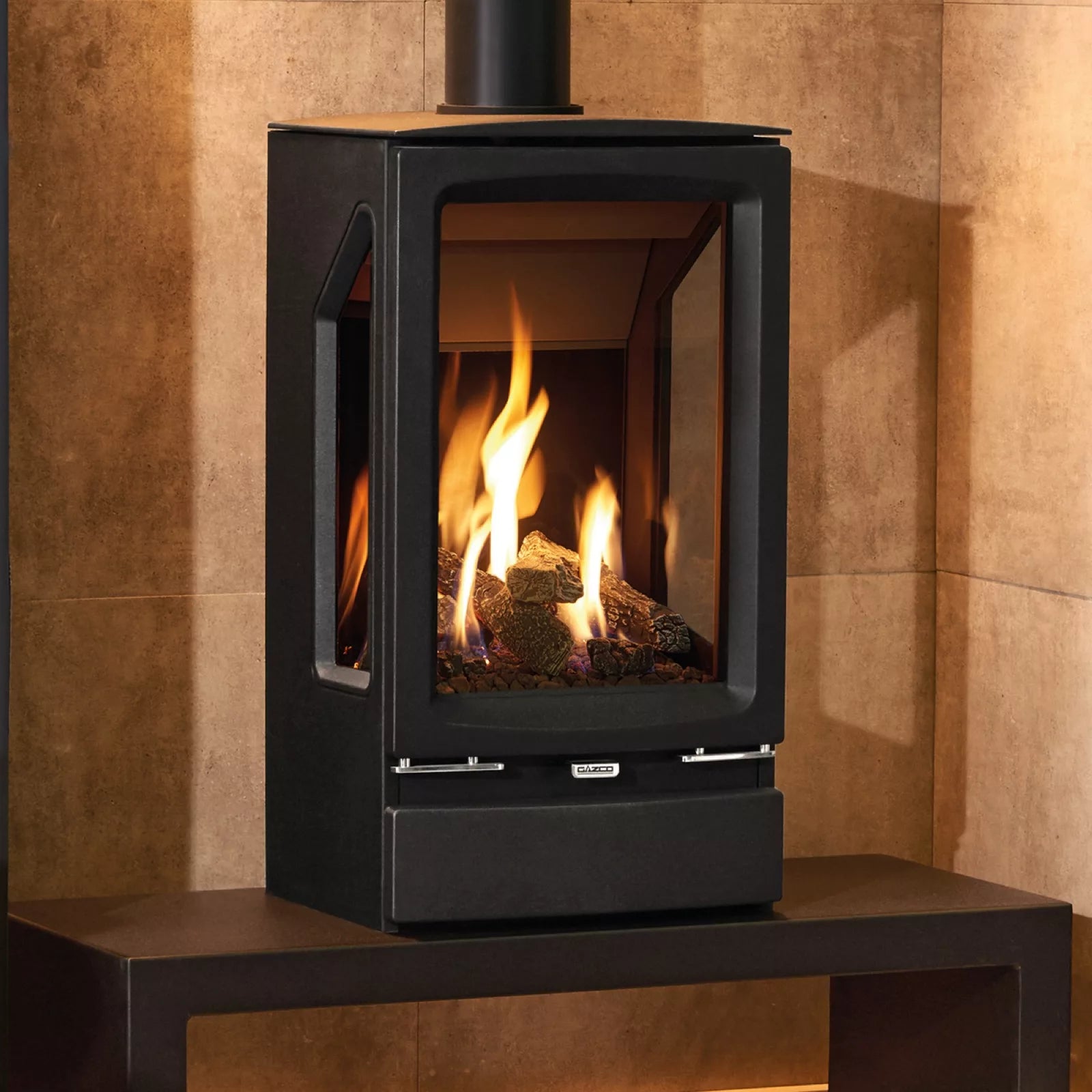 Gazco Vogue Midi T Black Glass Balanced Natural Gas Stove