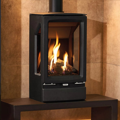 Gazco Vogue Midi T Black Glass Balanced Natural Gas Stove