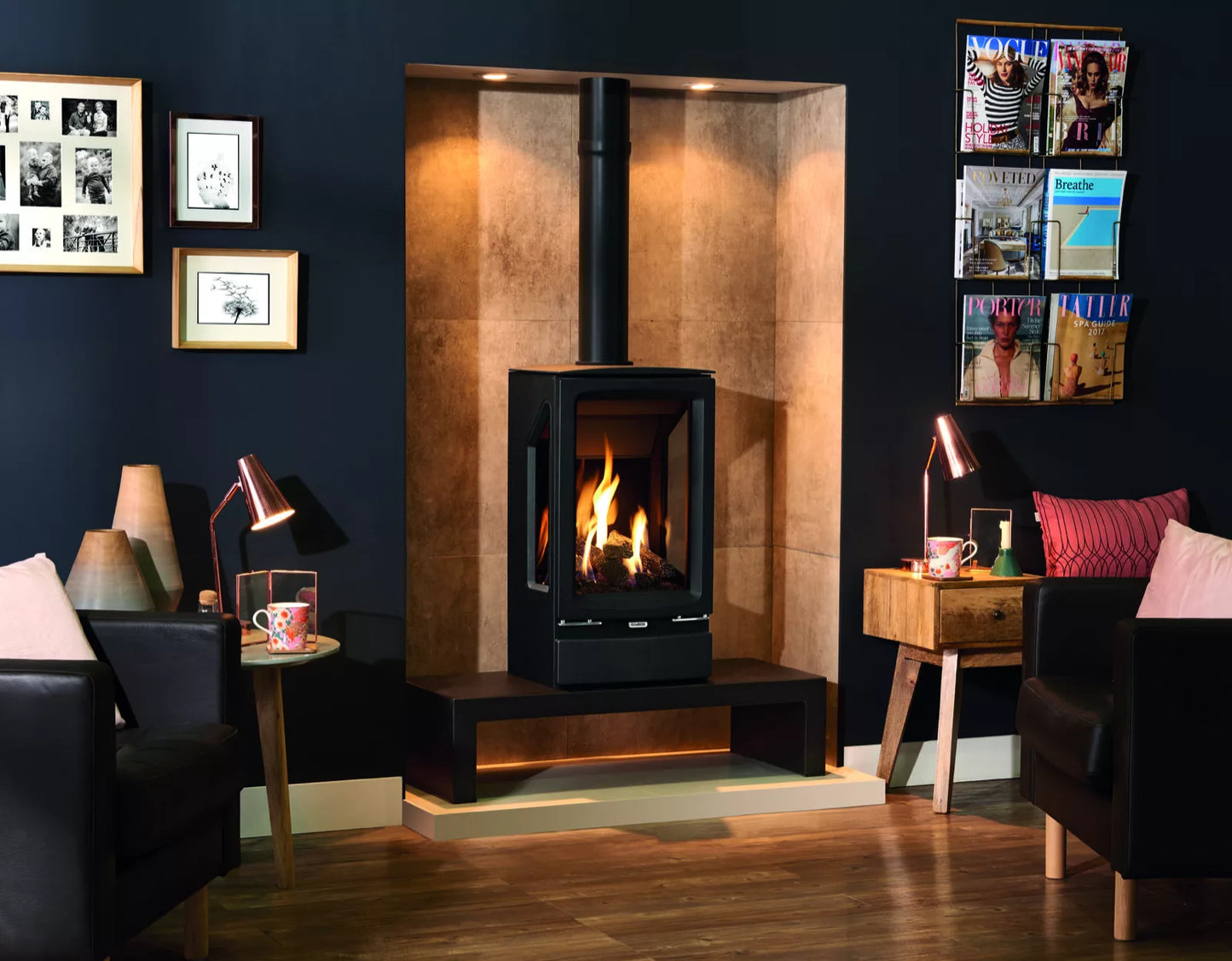 Gazco Vogue Midi T Black Glass Balanced Natural Gas Stove