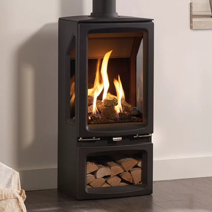 Gazco Vogue Midi T Midline Black Glass Balanced Natural Gas