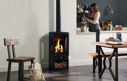 Gazco Vogue Midi T Midline Black Glass Balanced Natural Gas