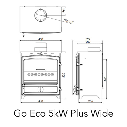 Charlton & Jenrick Go Eco Plus Wide 5kw Multifuel Stove - Dimensions