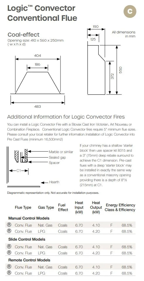 Logic Convector Conventional Flue Dimensions