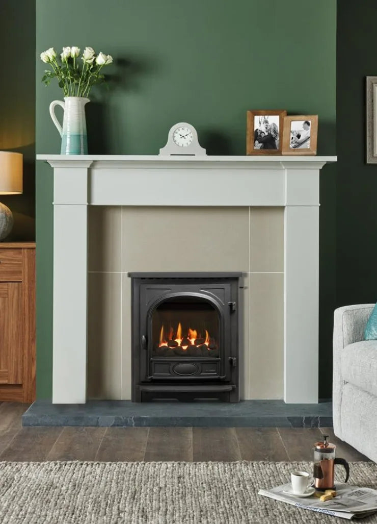 Logic HE balanced flue fire with coal-effect (Slide control) and Stockton Inset front.