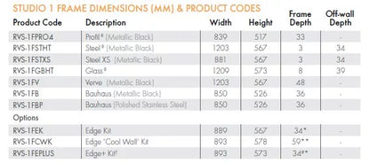 Studio 1 Frame Dimensions