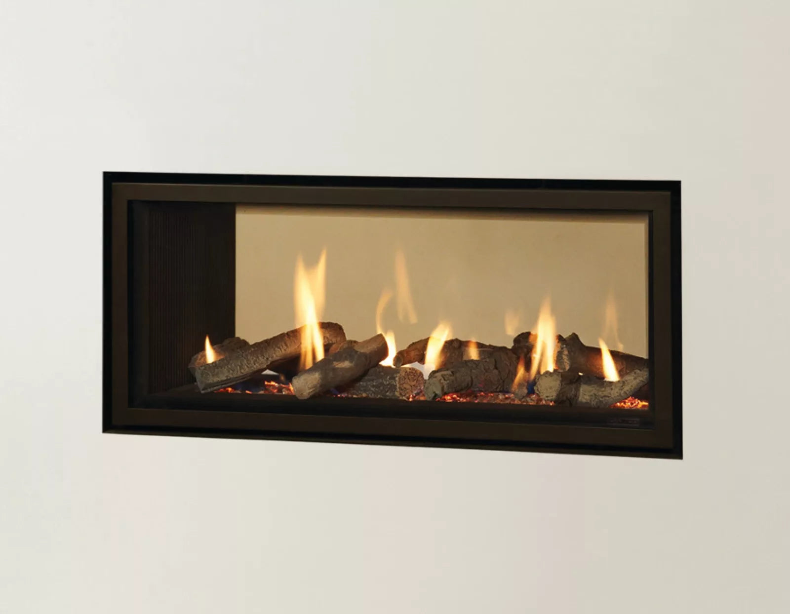 Gazco Studio 2 Duplex Double Sided Gas Fire, Balanced Flue, LPG, Log Effect and Black Reeded Lining