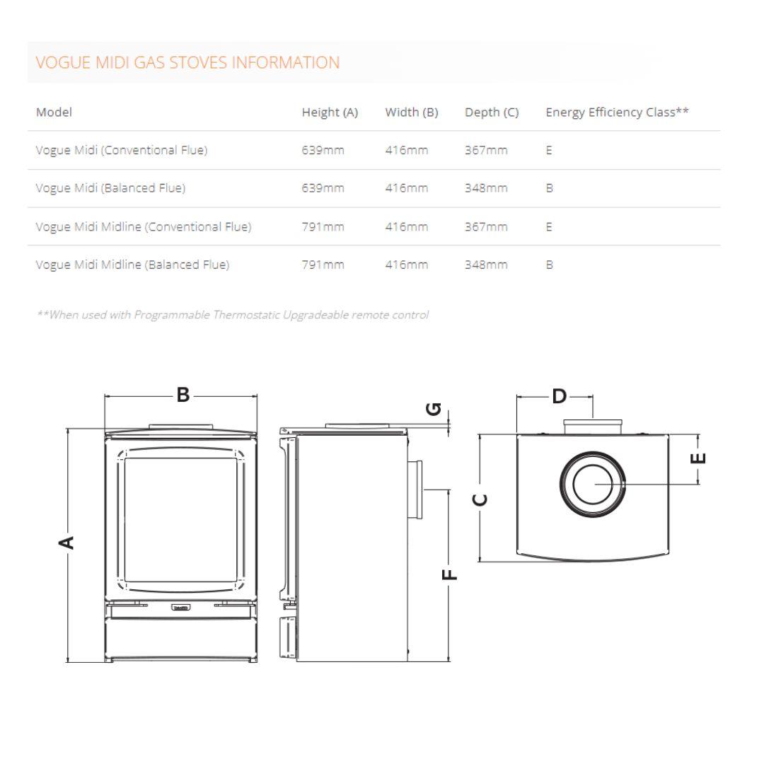 Gazco Vogue Midi Midline Black Glass Balanced Natural Gas Stove
