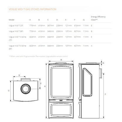 Gazco Vogue Midi T Black Glass Balanced Natural Gas Stove