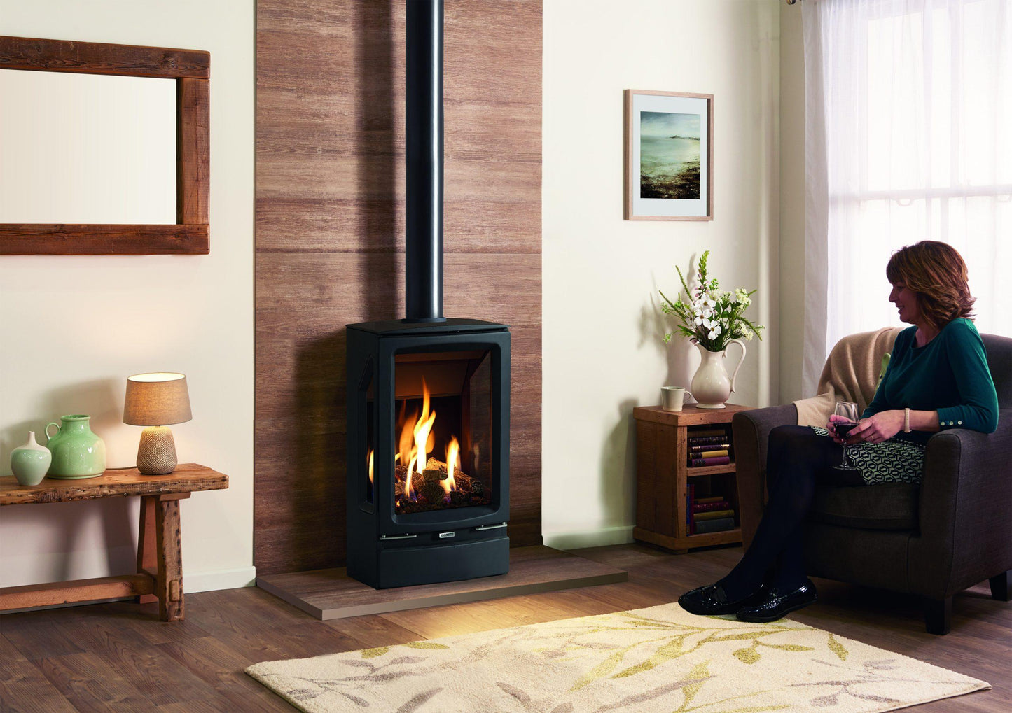 Gazco Vogue Midi T Black Glass Conventional Natural Gas Stove